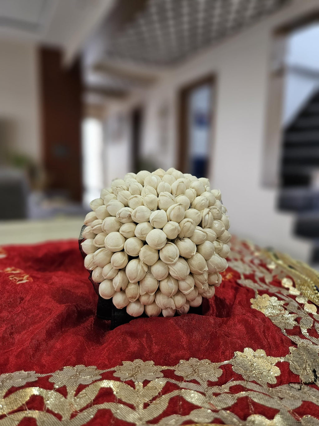 White Gajra Artificial Flower Hair Accessory – Traditional Indian Bridal & Mehndi Decor