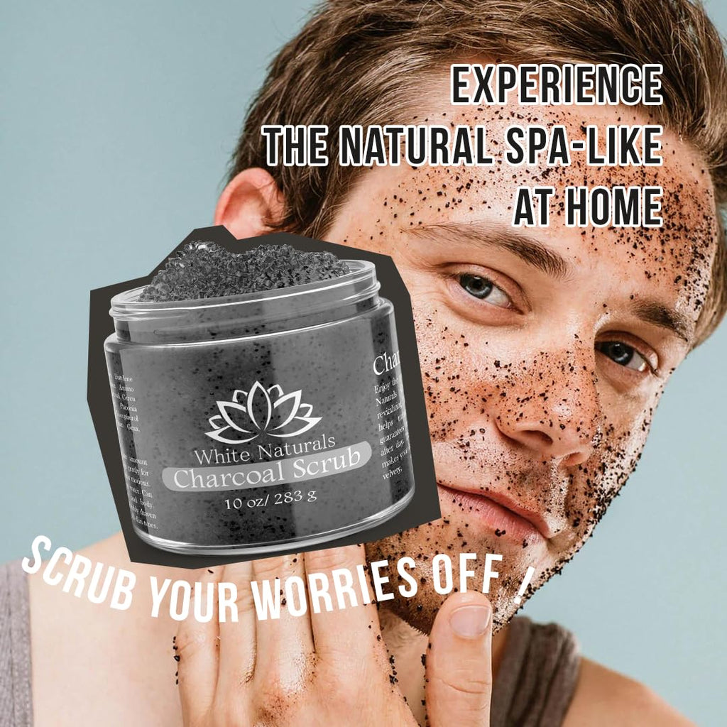 White Naturals Organic Activated Charcoal Face & Body Scrub – Exfoliating & Detoxifying, 10 oz