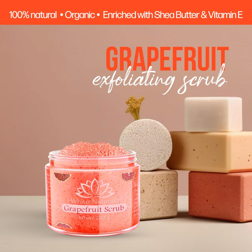 White Naturals Organic Grapefruit Salt Scrub – Exfoliate, Hydrate & Glow