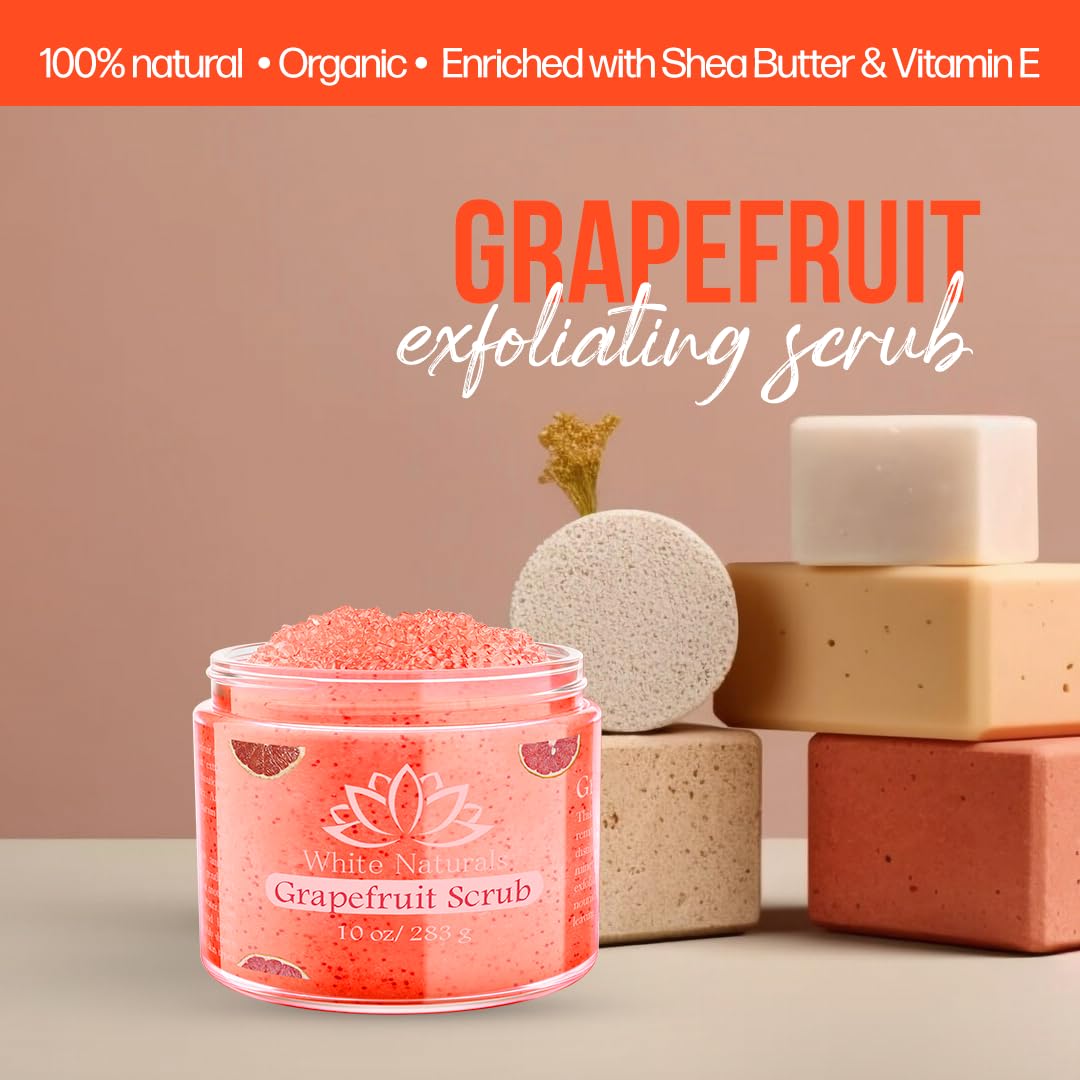 White Naturals Organic Grapefruit Salt Scrub – Exfoliate, Hydrate & Glow