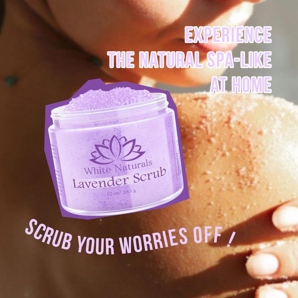 White Naturals Lavender Oil Body Scrub – Organic Exfoliator, 12oz