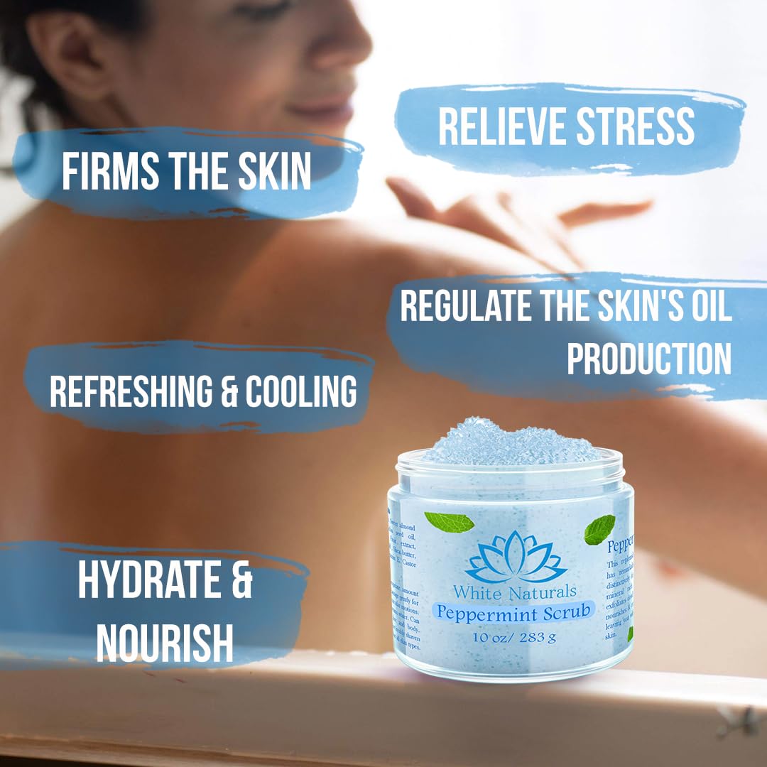 White Naturals Pure Peppermint Scrub – Moisturizing Exfoliator for Face & Body