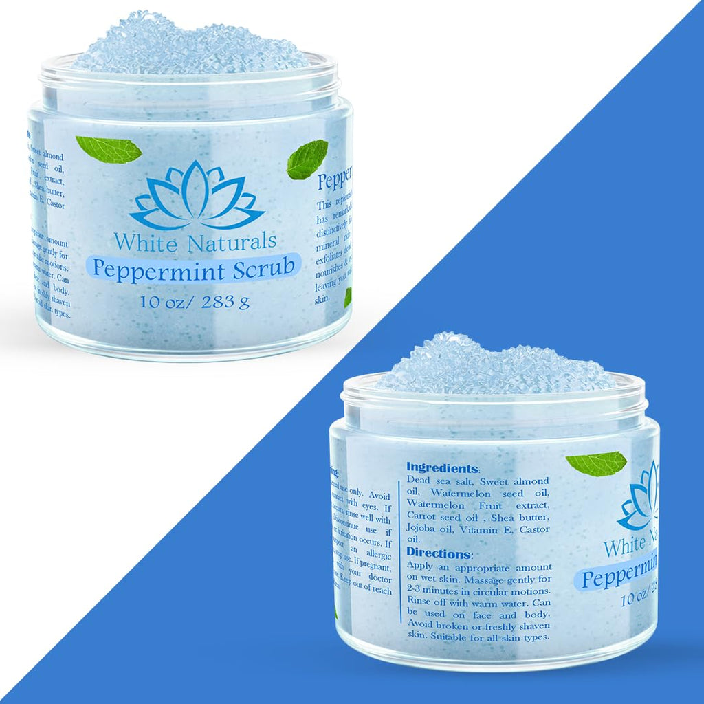 White Naturals Pure Peppermint Scrub – Moisturizing Exfoliator for Face & Body