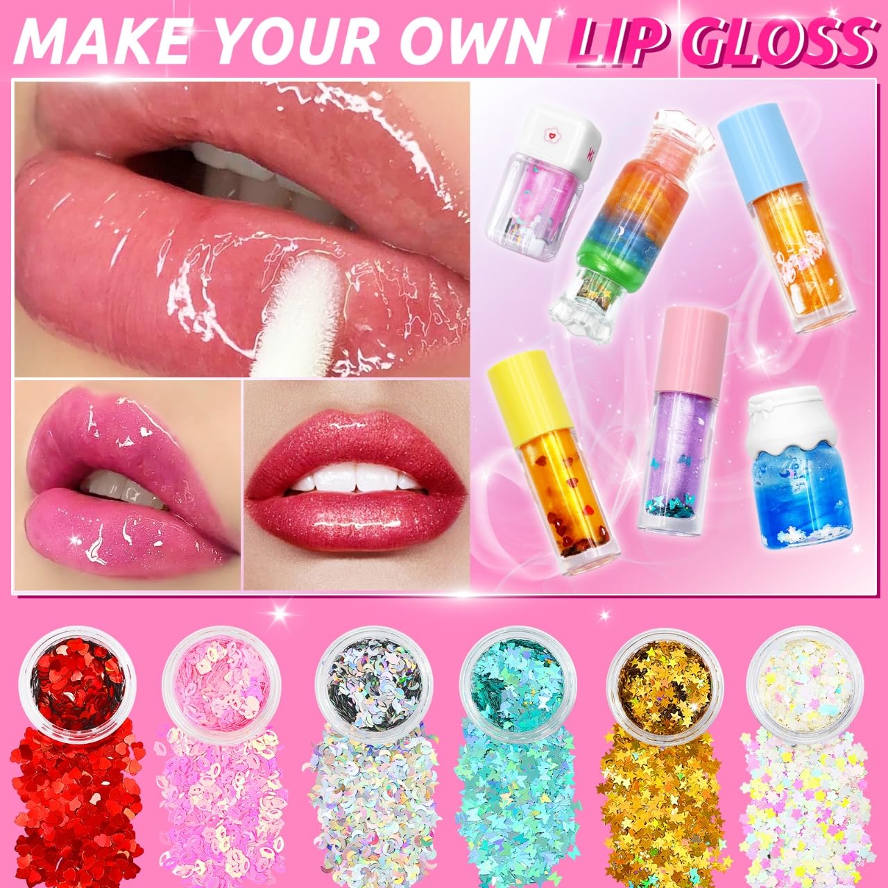 WhizToys 74PCS DIY Lip Gloss Making Kit – Create Your Own Shimmer Lip Glosses (200ml Base)