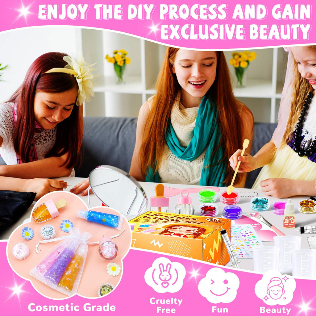 WhizToys DIY Lip Gloss Making Kit | Create Custom Glosses with 200ml Base & 12 Tubes