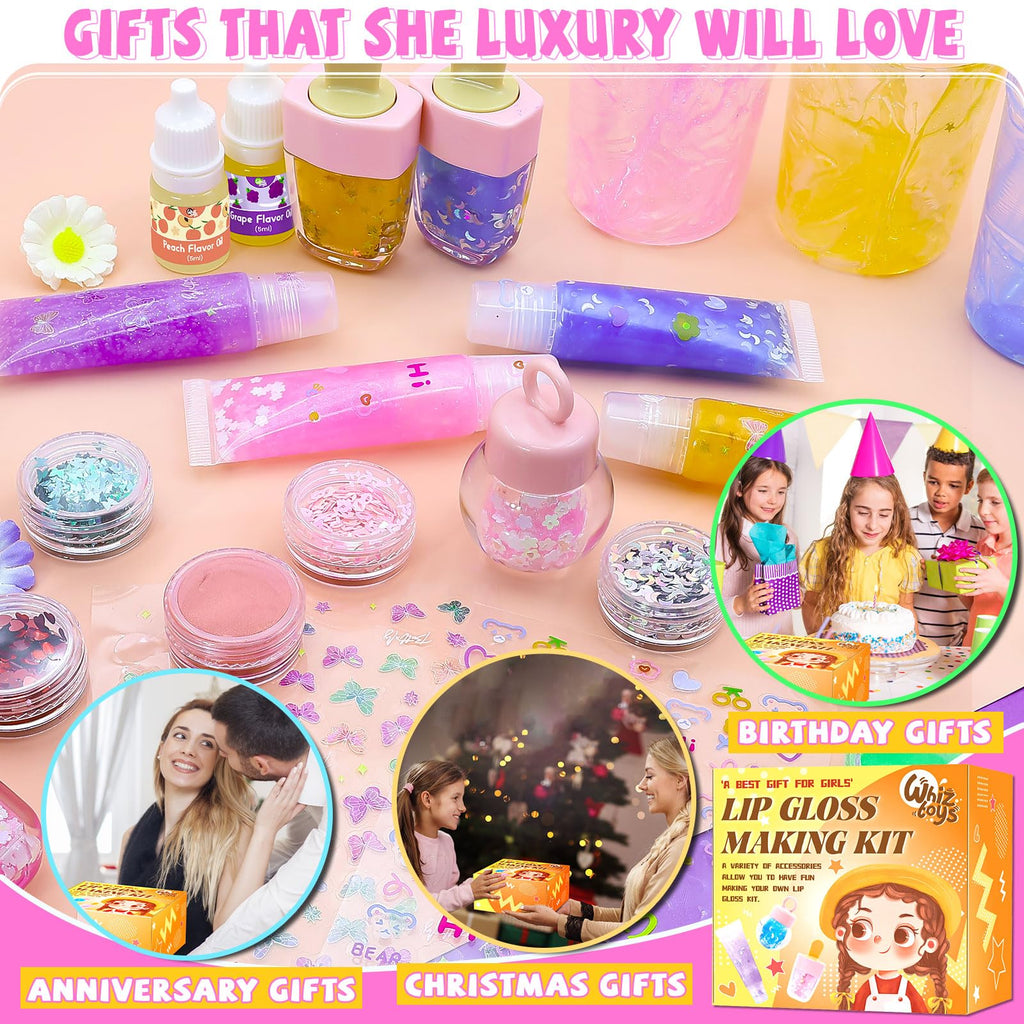 WhizToys DIY Lip Gloss Making Kit | Create Custom Glosses with 200ml Base & 12 Tubes