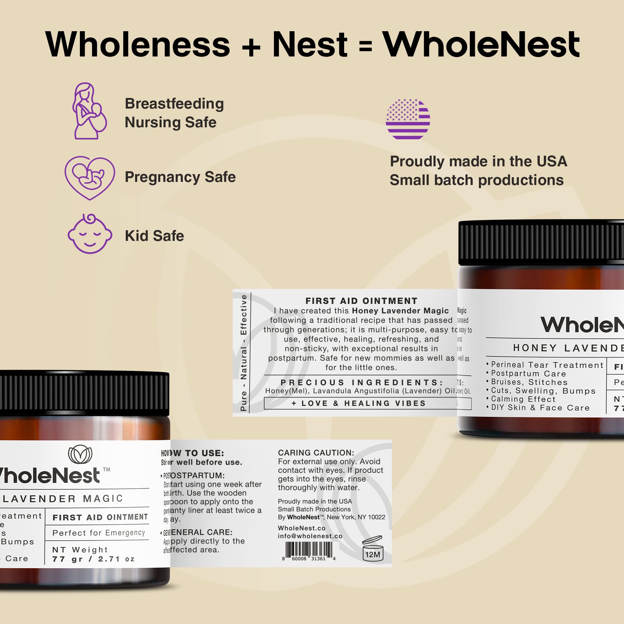 WholeNest Honey Lavender Perineal Balm — Multi-Purpose Natural Healing