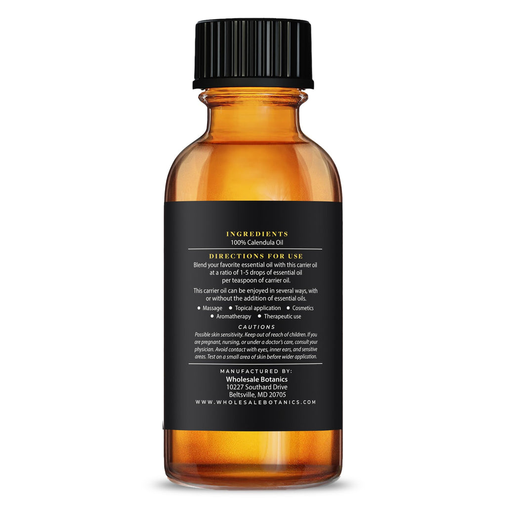 Calendula Oil by Wholesale Botanics – Lightweight Aromatic Carrier Oil for DIY Skincare, Massage & Aromatherapy | Vegan & Cruelty-Free (1 fl oz)