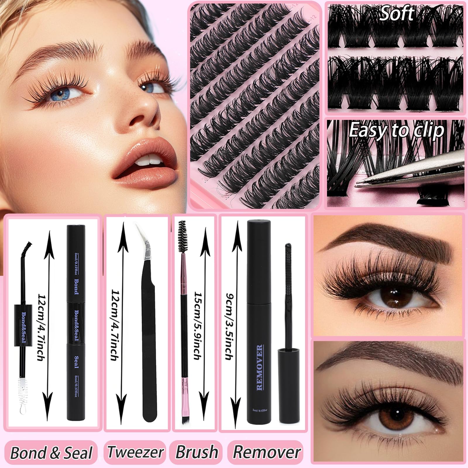 WIGICD Lash Clusters Kit 60D+80D 9-16mm DIY Lash Extensions – 480 Pcs, D Curl, Soft Band
