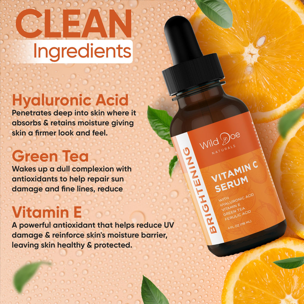 Wild Doe Naturals Vitamin C Serum with Hyaluronic Acid – Hydrating, Firming Face Serum (4 oz)