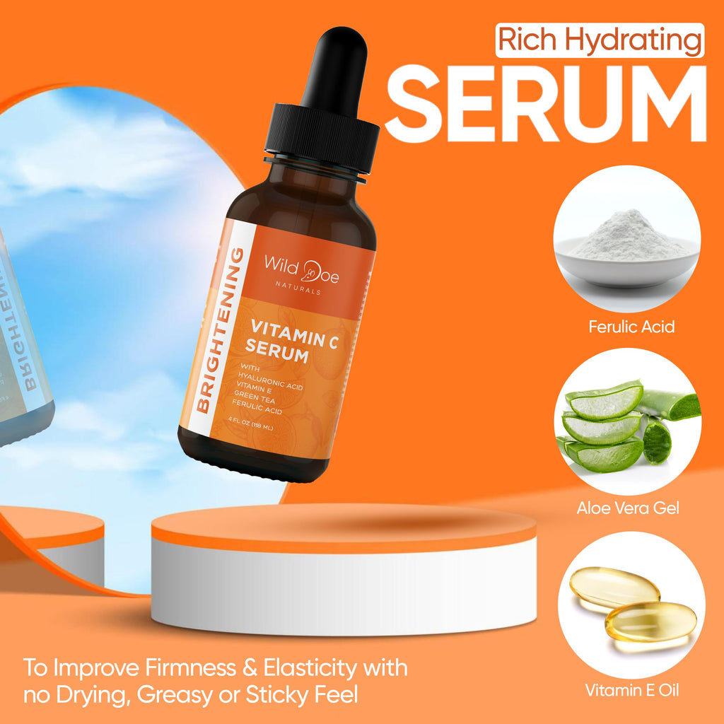Wild Doe Naturals Vitamin C Serum with Hyaluronic Acid – Hydrating, Firming Face Serum (4 oz)
