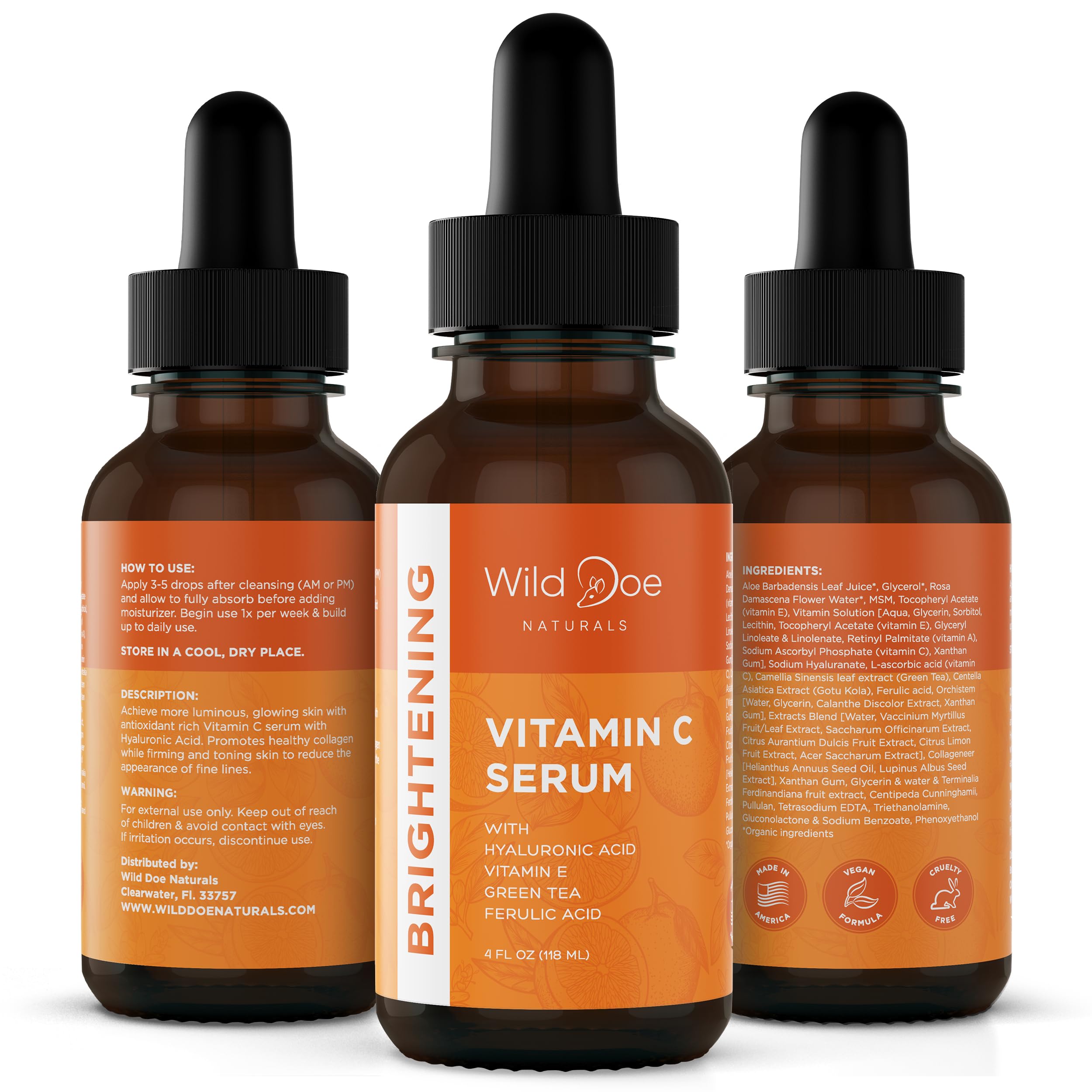 Wild Doe Naturals Vitamin C Serum with Hyaluronic Acid – Hydrating, Firming Face Serum (4 oz)