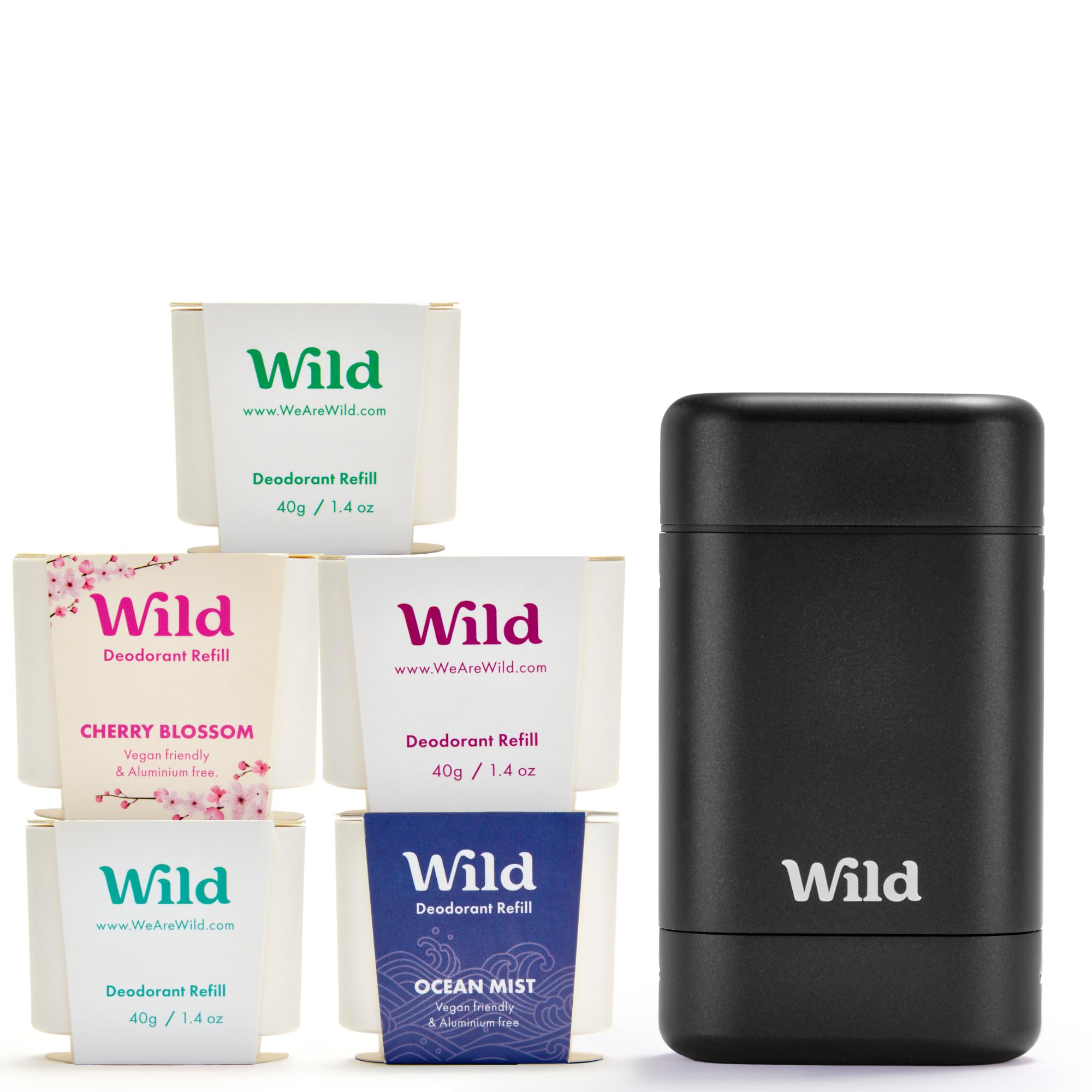 Wild The Full Monty Starter Kit – Refillable Aluminum-Free Deodorant with 5 Fresh Scents