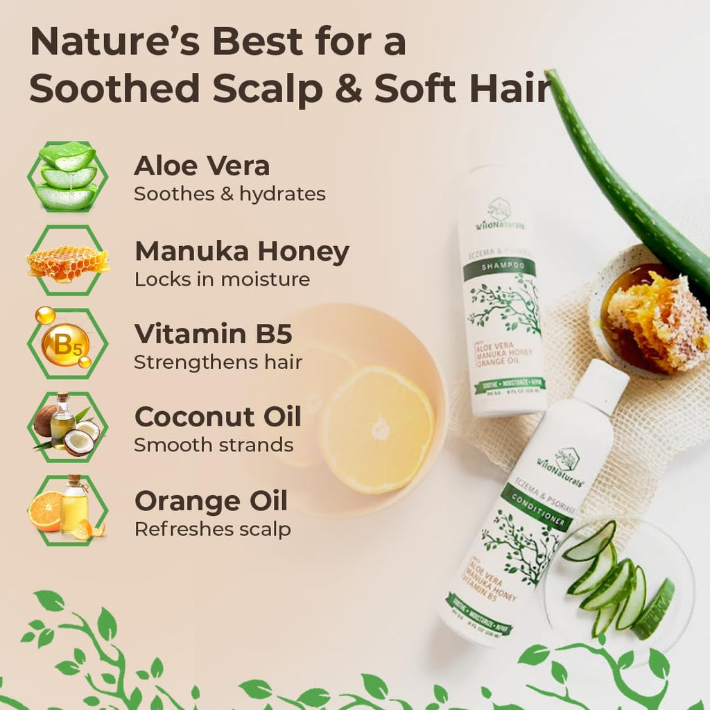 Wild Naturals Anti-Dandruff & Seborrheic Dermatitis Shampoo + Conditioner Set for Itchy Scalp