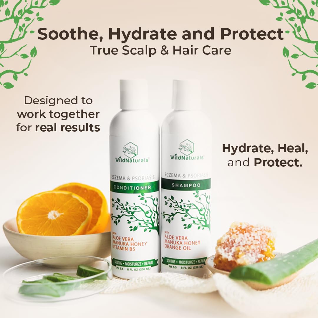 Wild Naturals Anti-Dandruff & Seborrheic Dermatitis Shampoo + Conditioner Set for Itchy Scalp