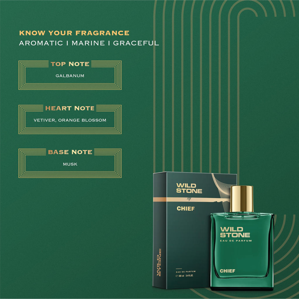 Wild Stone Chief EDP for Men – Luxury Aquatic-Woody Perfume, 100 ml