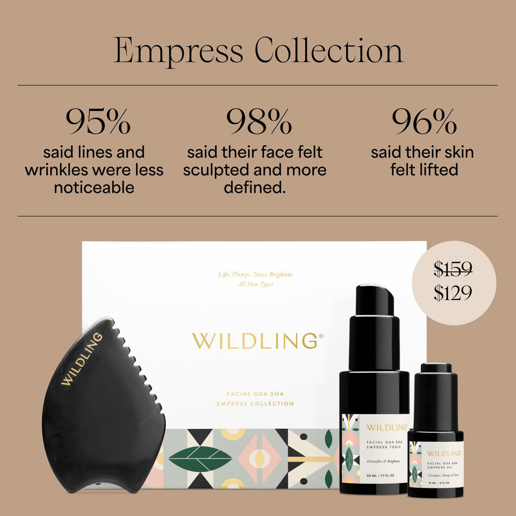 Wildling Empress Facial Gua Sha Set – Bian Stone Tool + Hydrasoothe Mist + Barrier Repair Oil