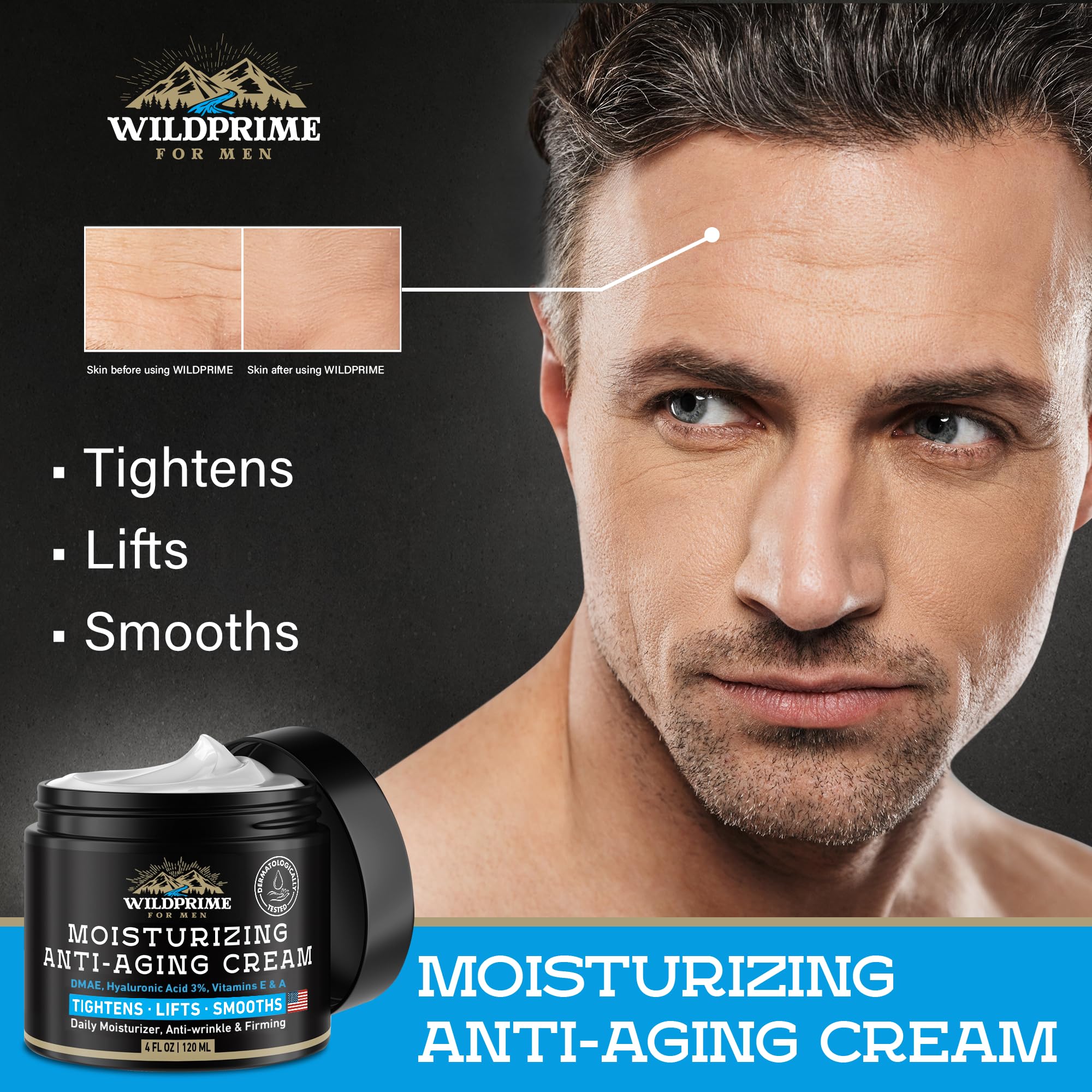 WildPRIME Men's Face Moisturizer Cream – Anti-Aging, Hyaluronic Acid, Avocado Oil – 4 oz USA Made