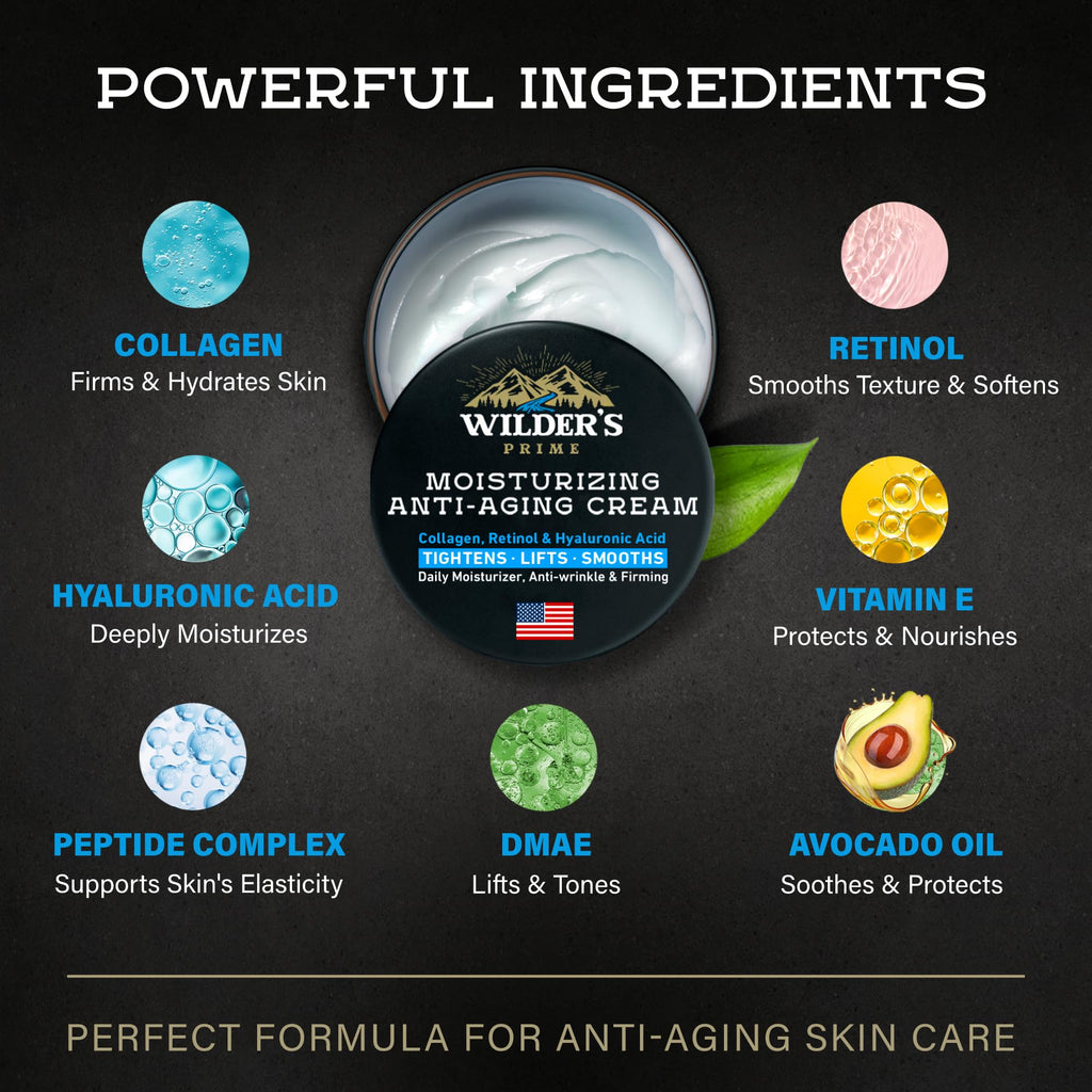 WildPRIME Men's Face Moisturizer Cream - Anti-Aging, Hyaluronic Acid & Avocado Oil - Made in USA
