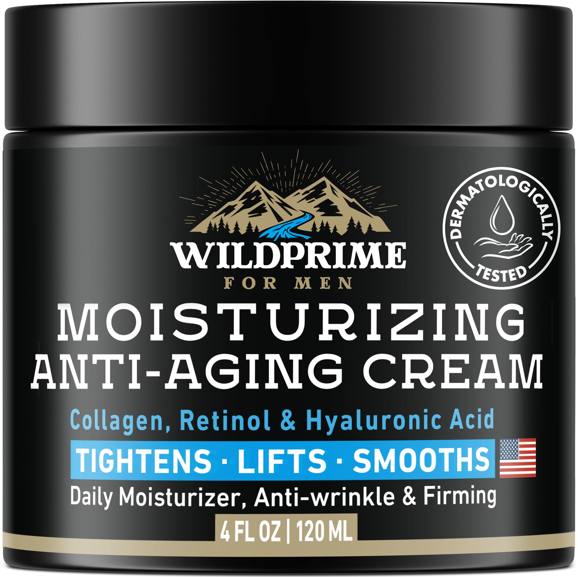 WildPRIME Men's Face Moisturizer Cream – Anti-Aging, Hyaluronic Acid, Avocado Oil – 4 oz USA Made
