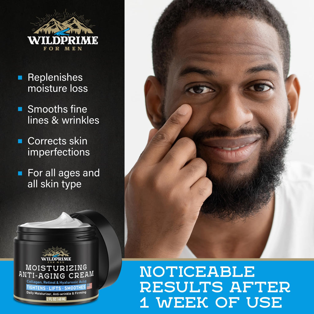 WildPRIME Men's Face Moisturizer Cream - Anti-Aging, Hyaluronic Acid & Avocado Oil - Made in USA
