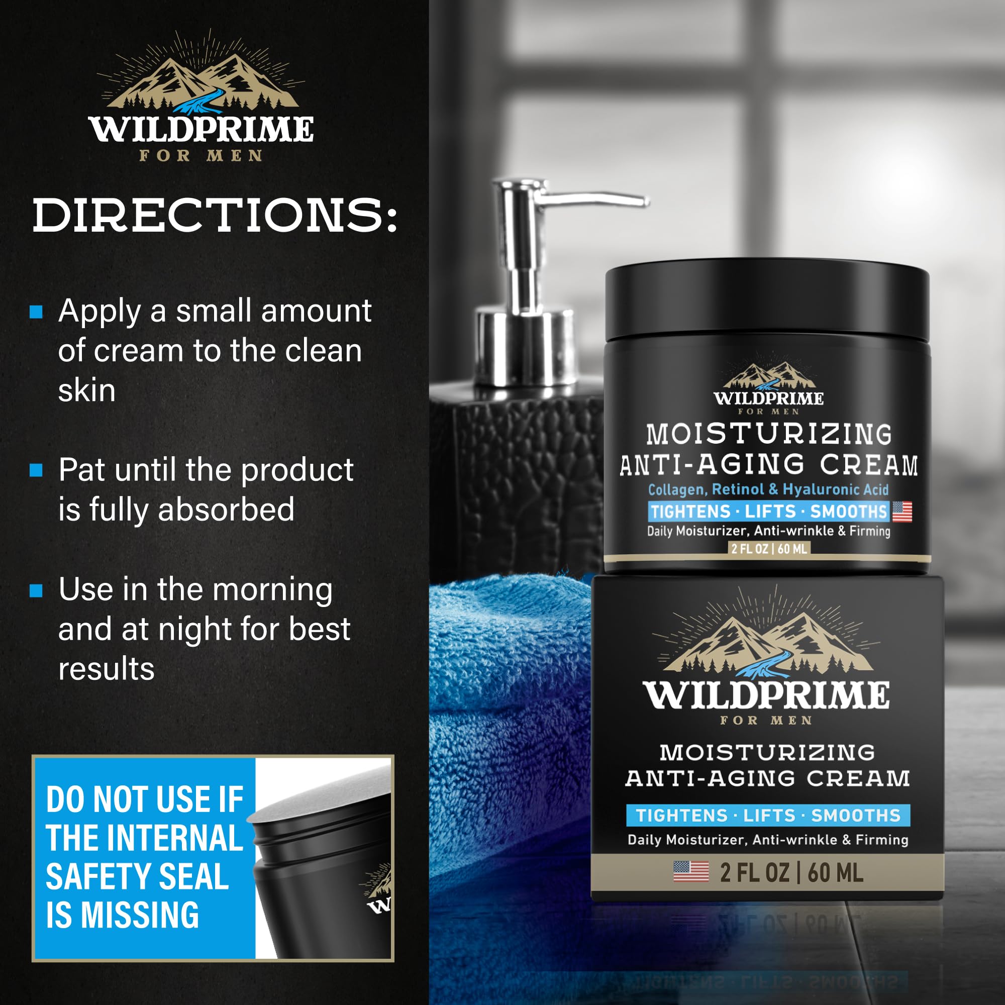 WildPRIME Men's Face Moisturizer Cream - Anti-Aging, Hyaluronic Acid & Avocado Oil - Made in USA