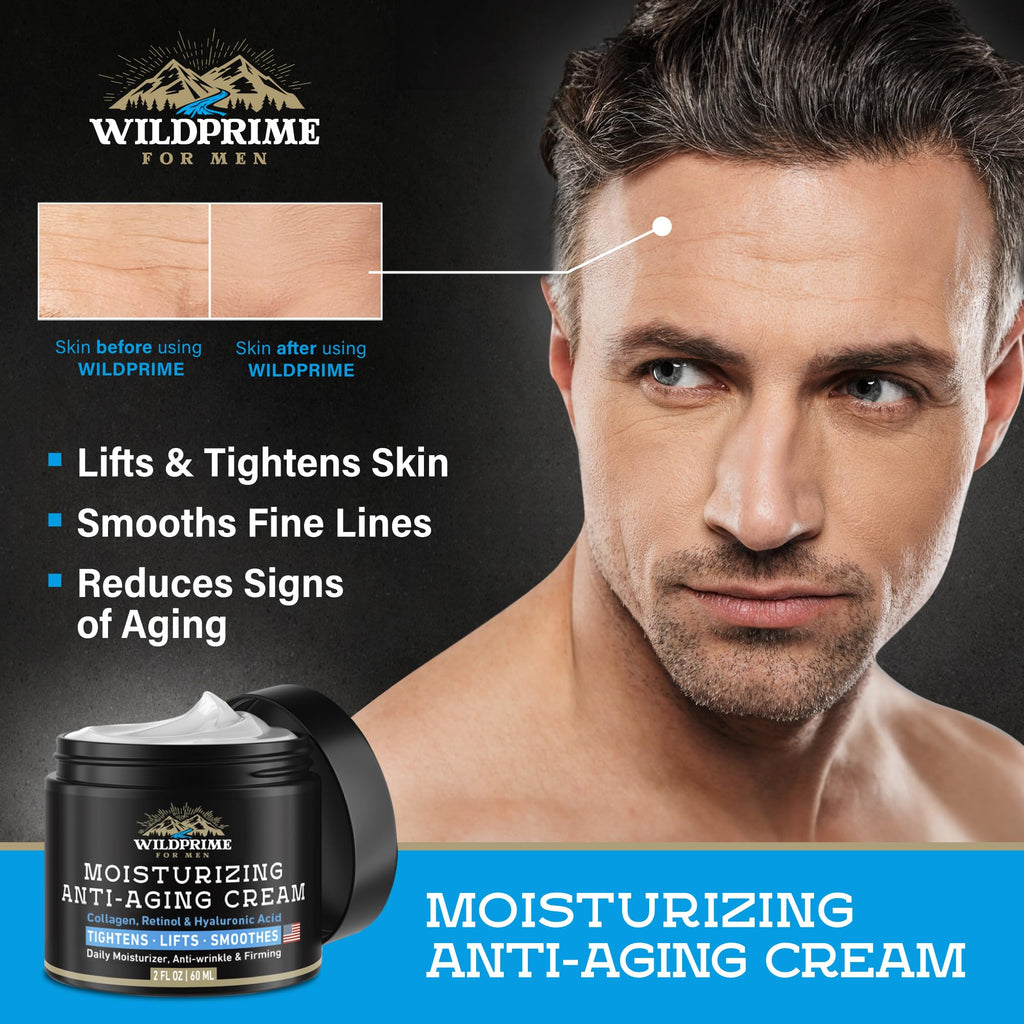 WildPRIME Men's Face Moisturizer Cream - Anti-Aging, Hyaluronic Acid & Avocado Oil - Made in USA