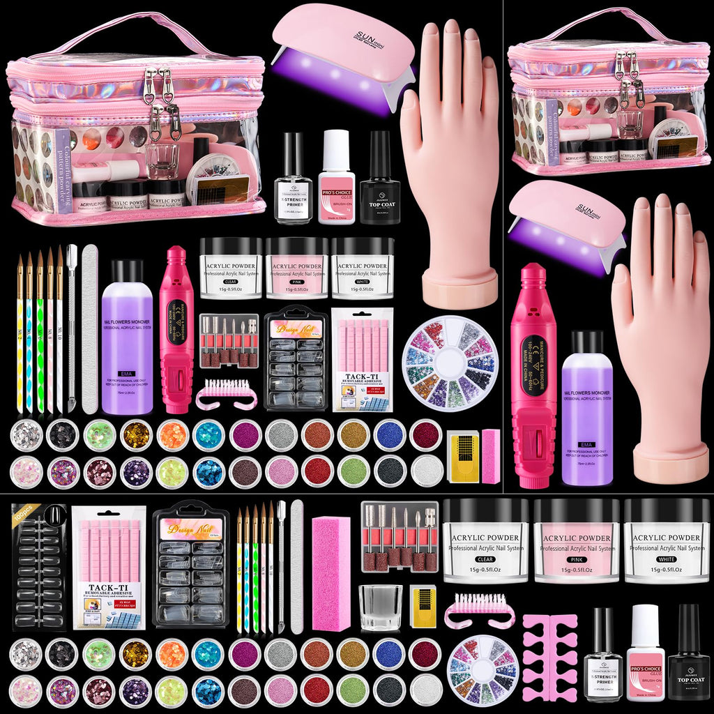 Wilfniee Nail Kit for Beginners – All-In-One Acrylic Starter Set with Drill, UV Lamp, Glitter & Gift Bag