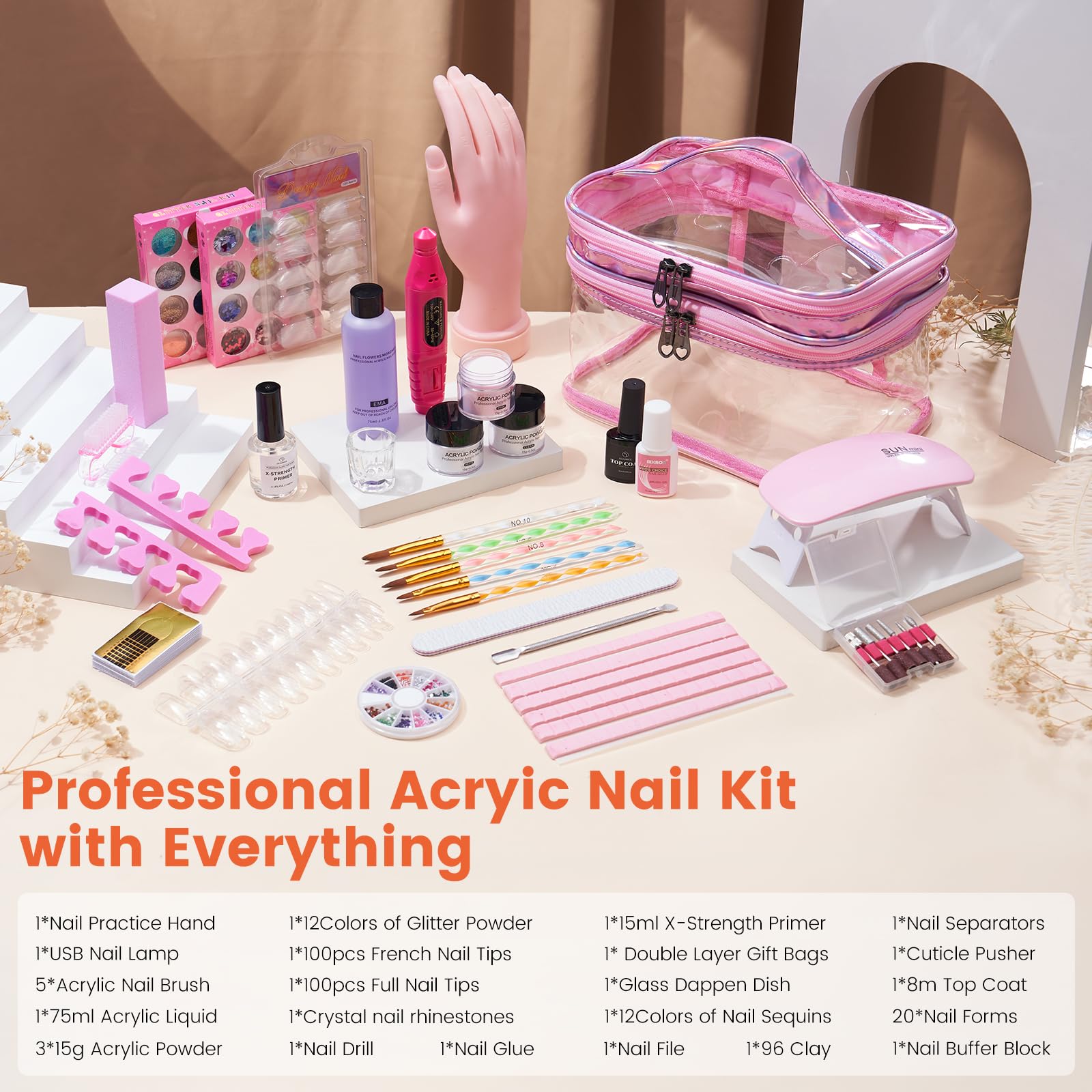 Wilfniee Nail Kit for Beginners – All-In-One Acrylic Starter Set with Drill, UV Lamp, Glitter & Gift Bag