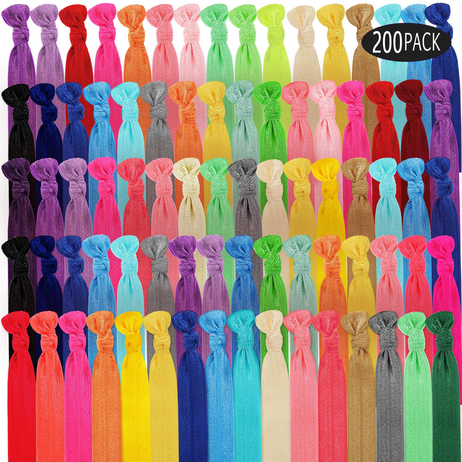 WILLBOND 200 Pieces Elastic Knotted Hair Ties – Colorful Fold-Over No Crease Ponytail Holders for Women