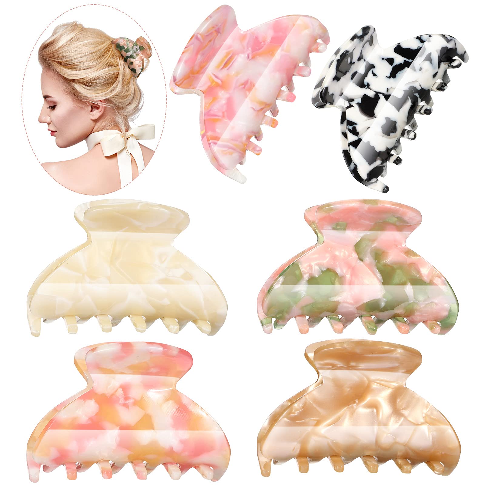 WILLBOND 6 Pieces Medium Hair Claw Clips - 2.6 inch Tortoise Shell Banana Clips for Thin to Medium Hair