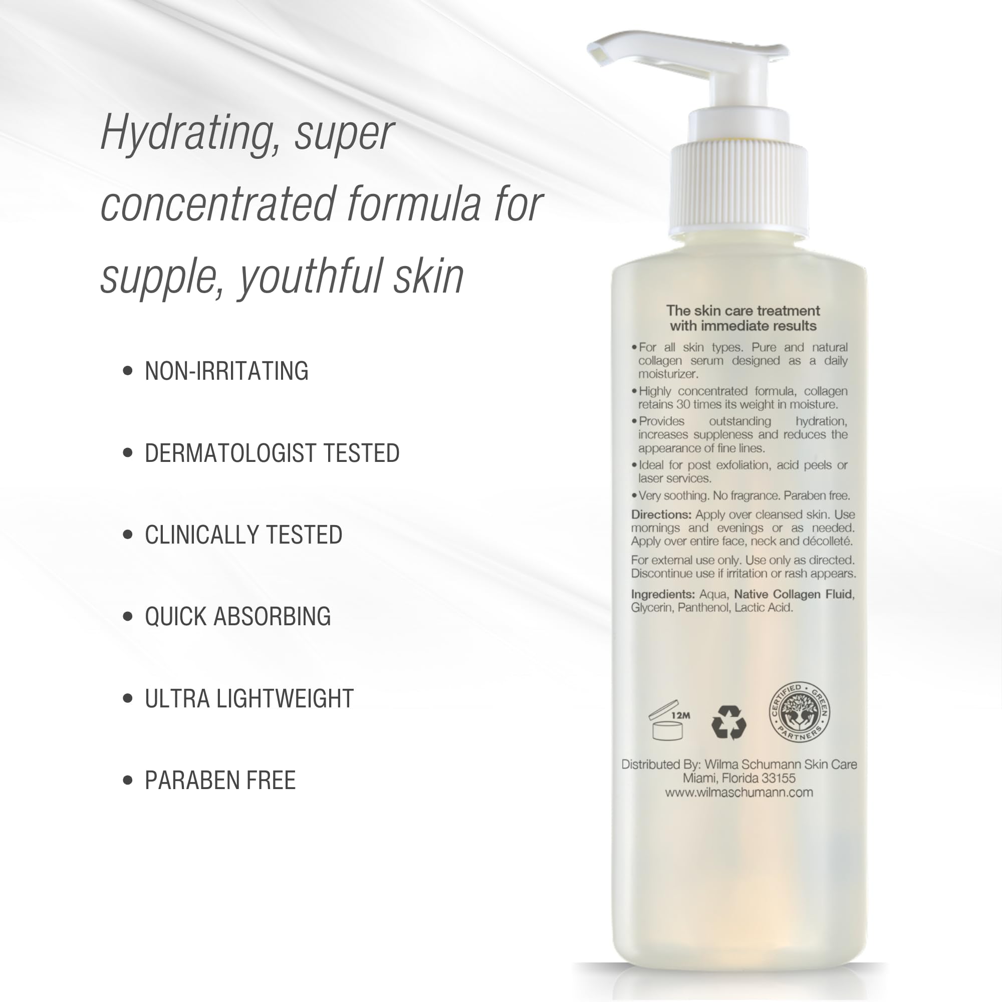 WILMA SCHUMANN Collagen Hydrating Serum – Lightweight Face Serum with Hyaluronic Acid, 8 oz