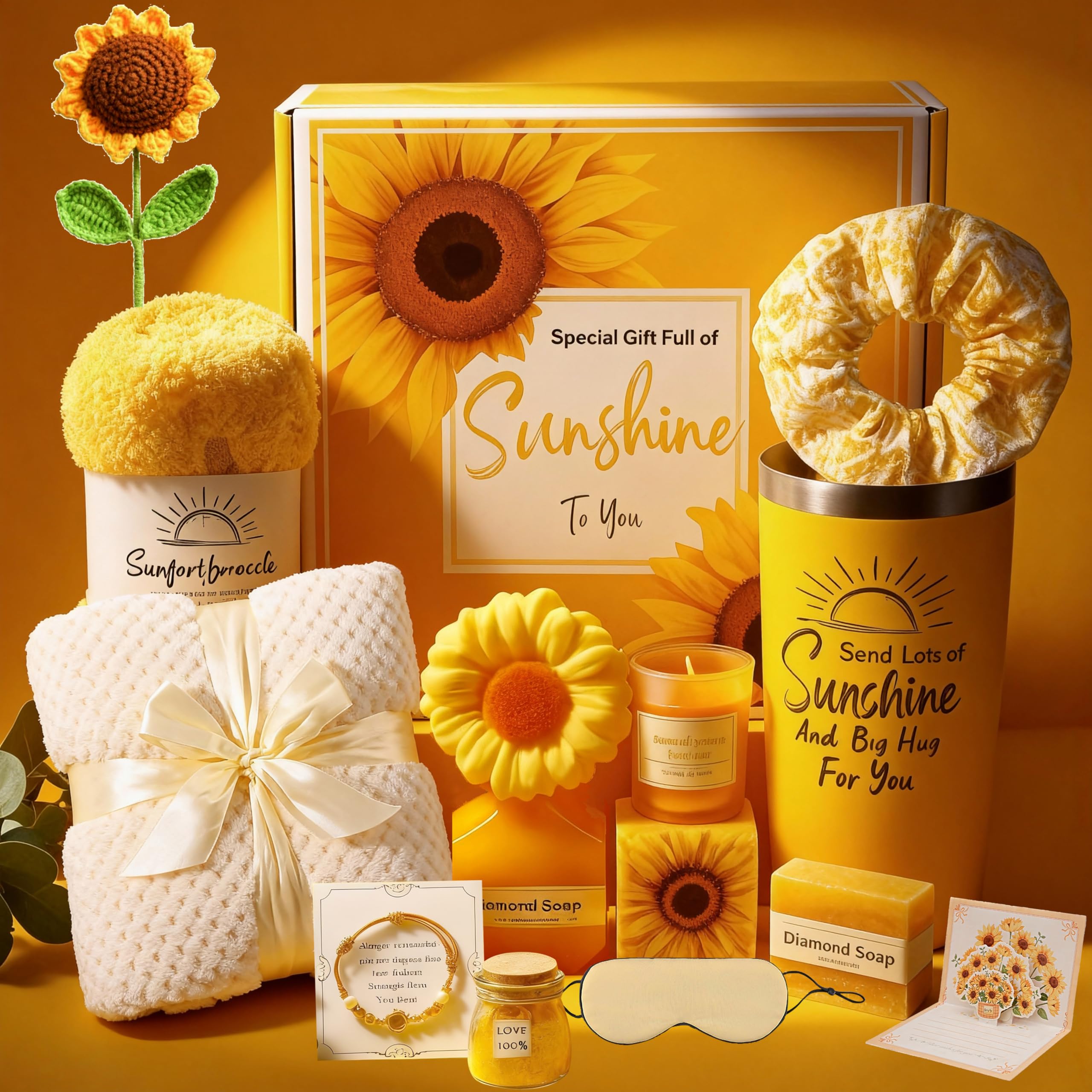 WILZEIMY Sunshine Gift Basket for Women – 15-Piece Sunflower Cheer Up Box