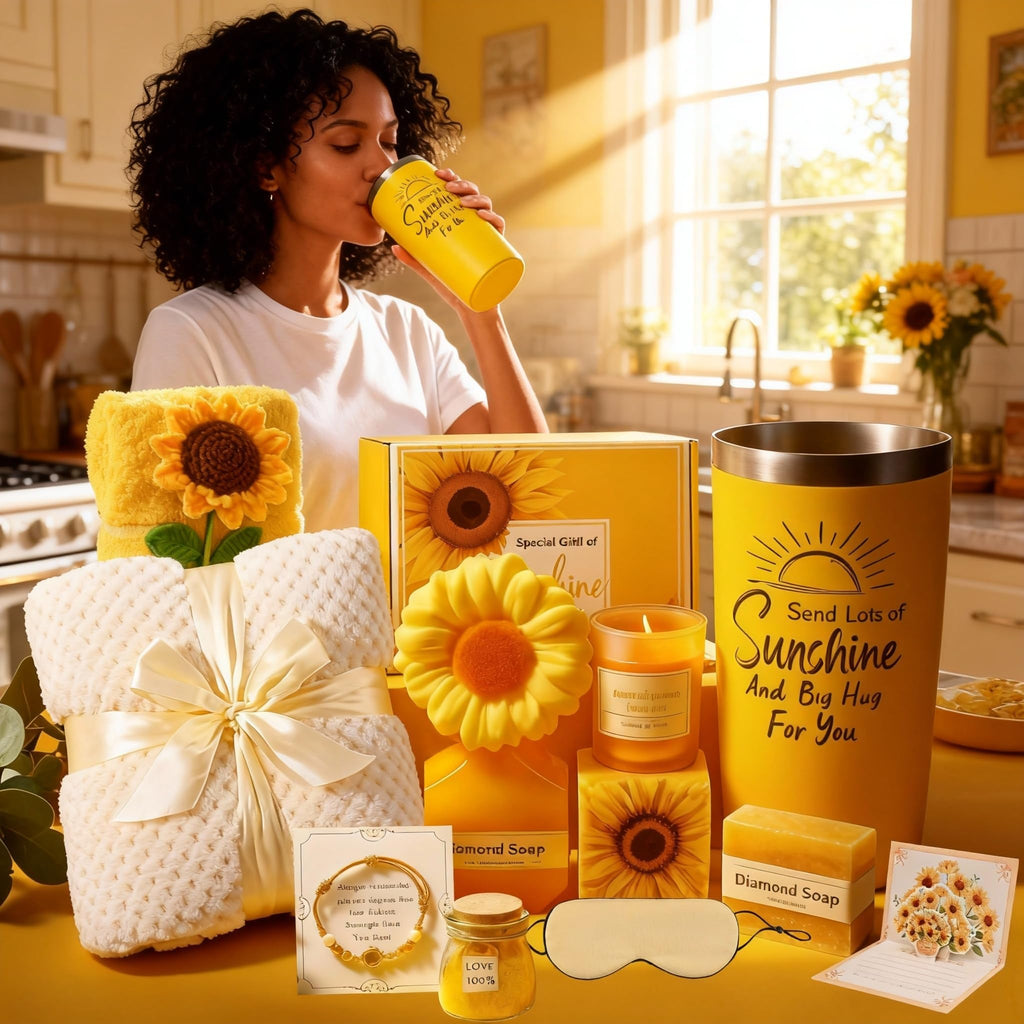 WILZEIMY Sunshine Gift Basket for Women – 15-Piece Sunflower Cheer Up Box