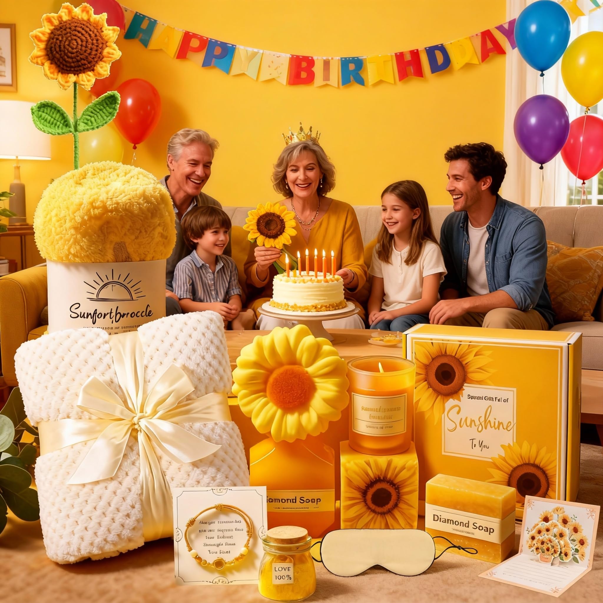 WILZEIMY Sunshine Gift Basket for Women – 15-Piece Sunflower Cheer Up Box