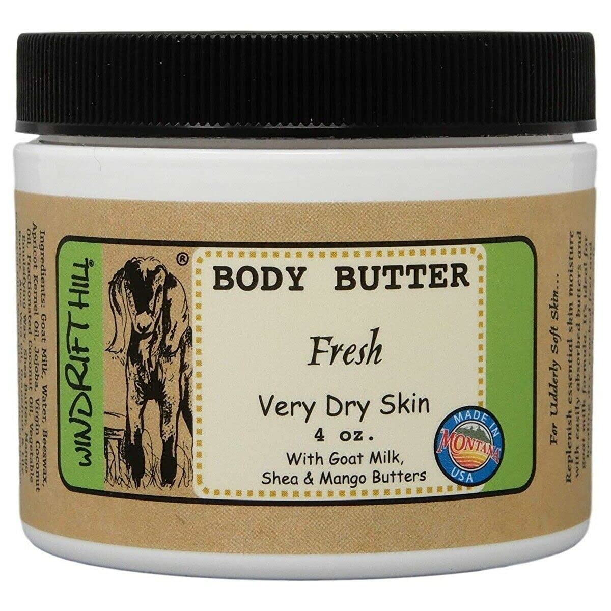 Windrift Hill 4oz Body Butter – Moisturizing Lotion for Very Dry Skin (Fresh)