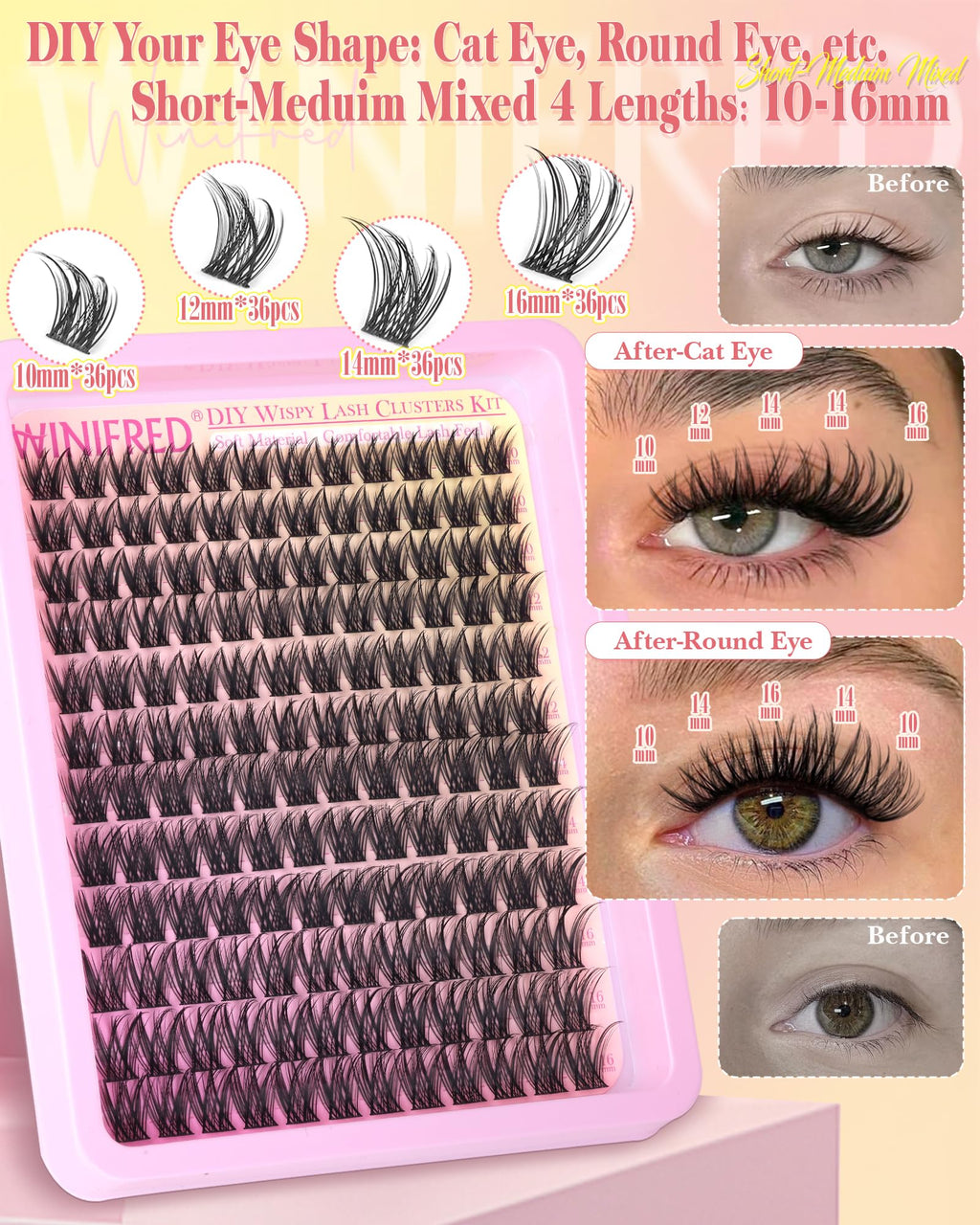 Winifred Lash Clusters Kit – Wispy Natural Lashes, DIY 10-16mm C-Curve