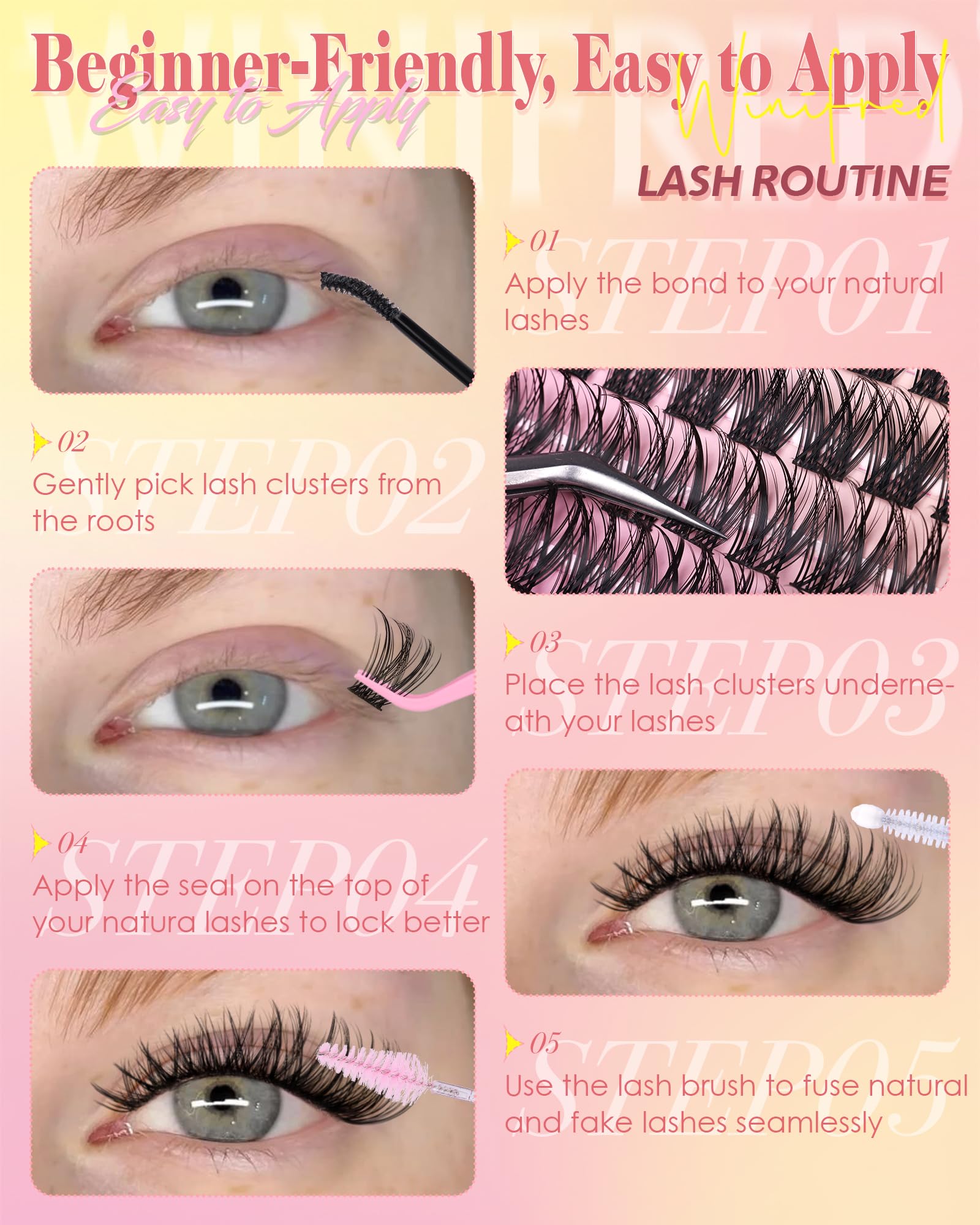 Winifred Lash Clusters Kit – Wispy Natural Lashes, DIY 10-16mm C-Curve