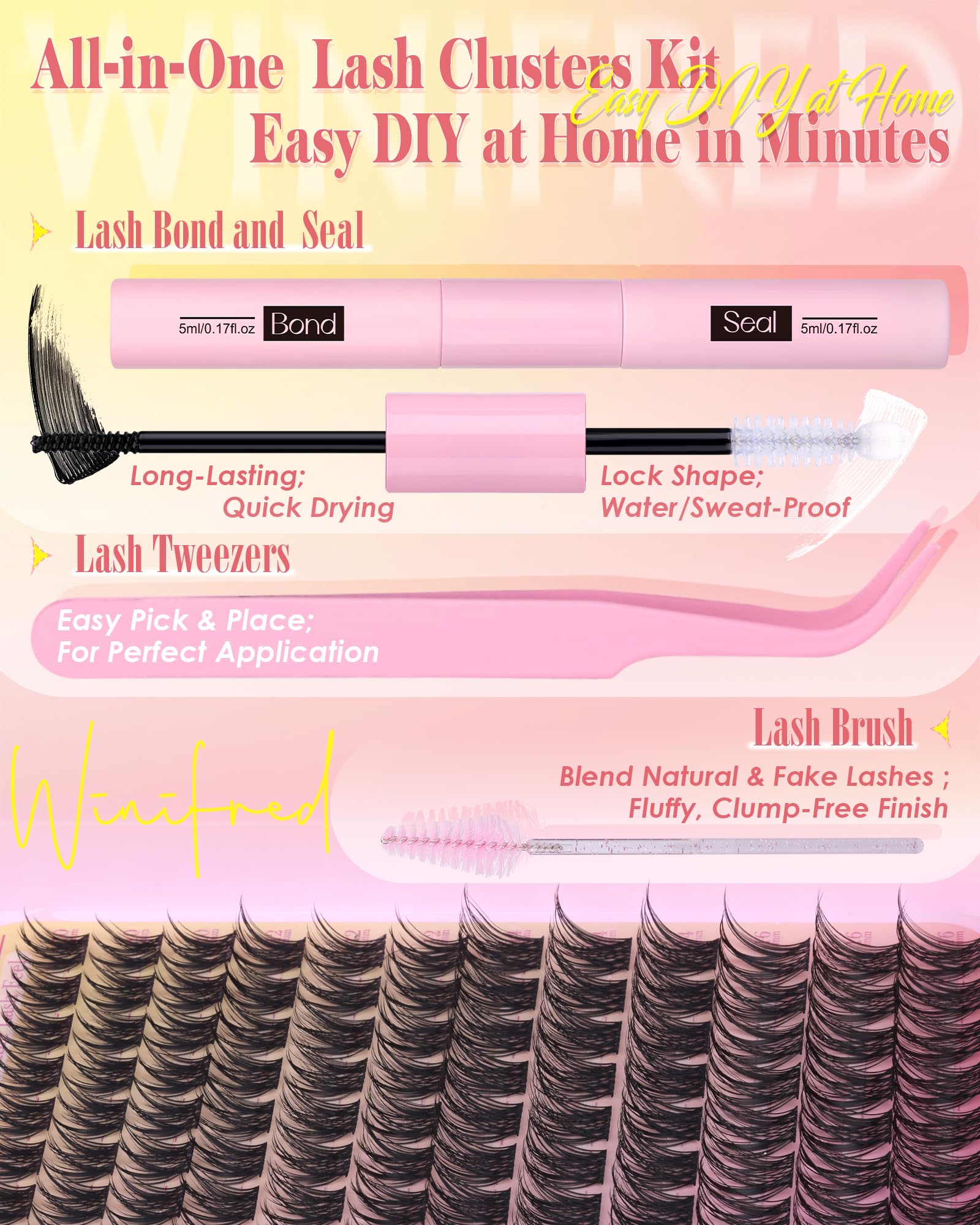 Winifred Lash Clusters Kit – Wispy Natural Lashes, DIY 10-16mm C-Curve