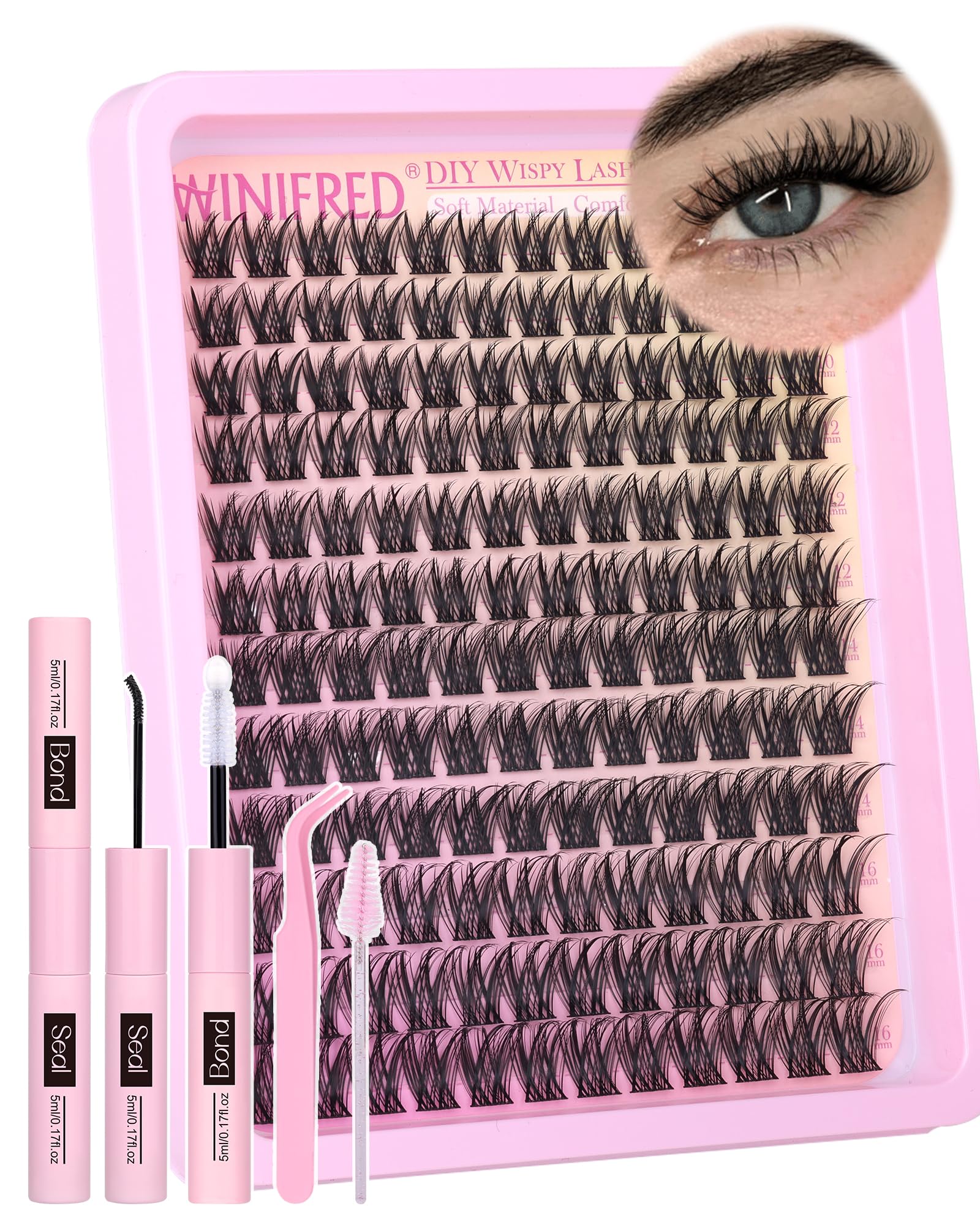 Winifred Lash Clusters Kit – Wispy Natural Lashes, DIY 10-16mm C-Curve