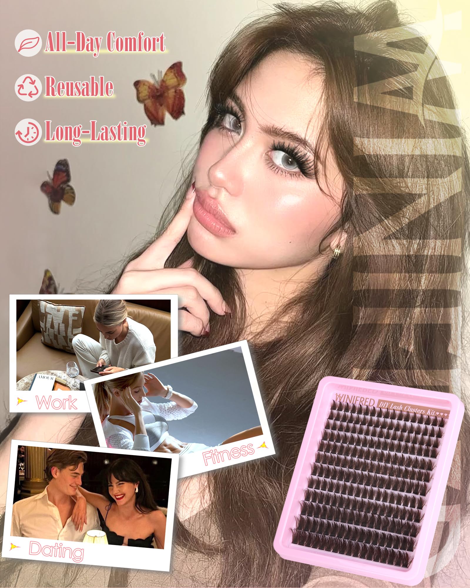 Winifred Lash Clusters Kit – Wispy Natural Lashes, DIY 10-16mm C-Curve