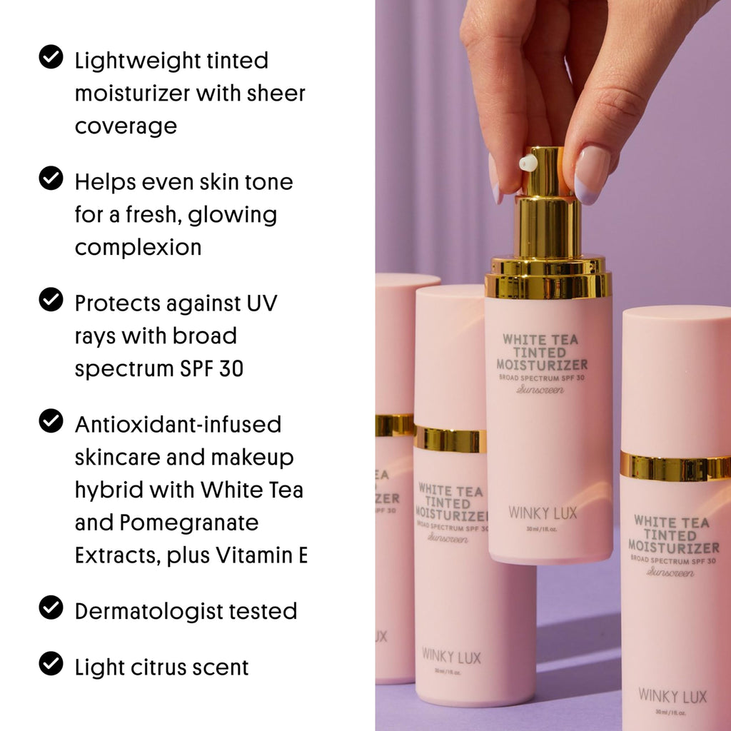 Winky Lux White Tea Tinted Moisturizer SPF 30 (Medium) – Buildable Coverage & Lightweight Face Sunscreen