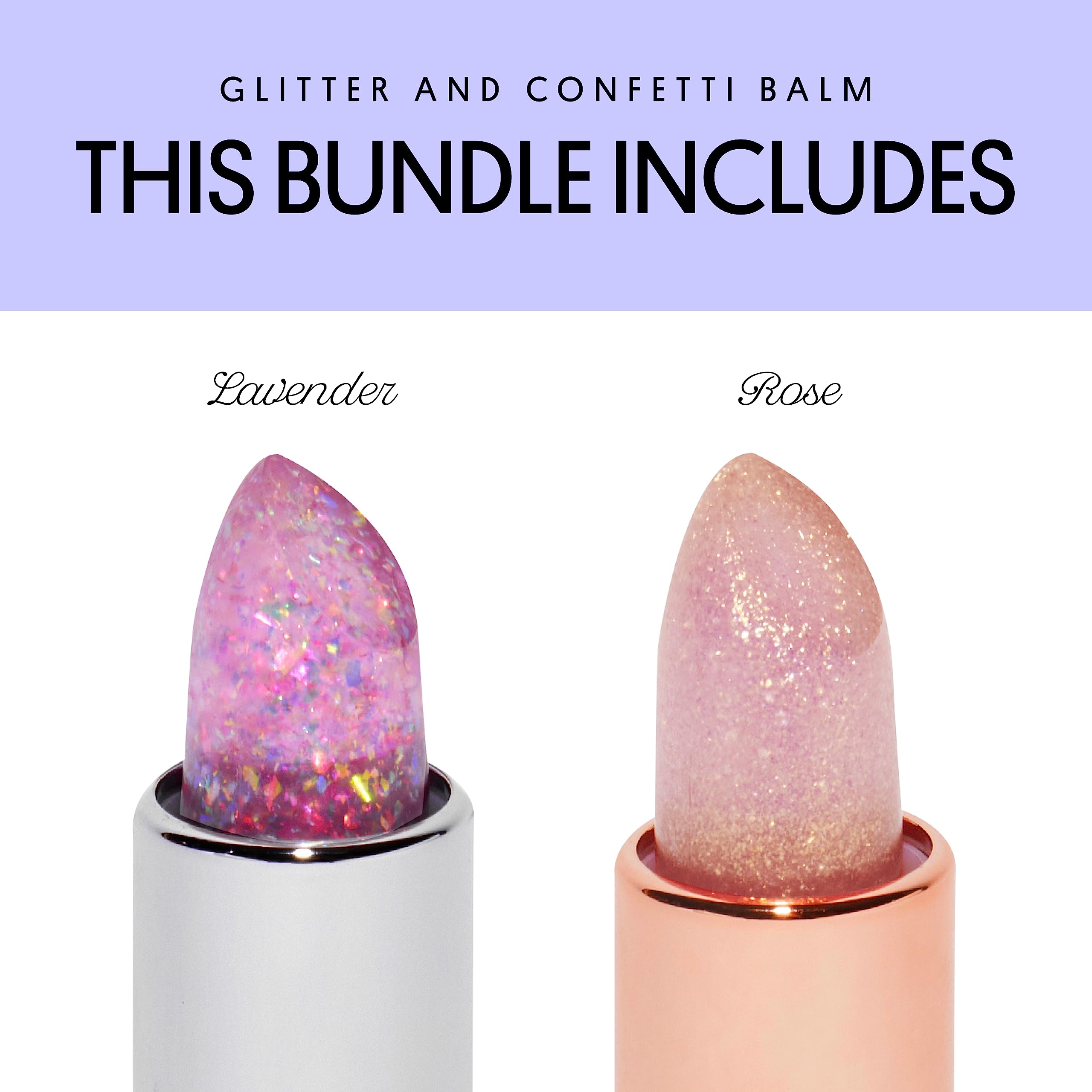 Winky Lux Lavender Glitter Confetti Balm & Rosé Glimmer Balm Duo – pH-Activated Lip Balms with Color-Changing Pink Tint