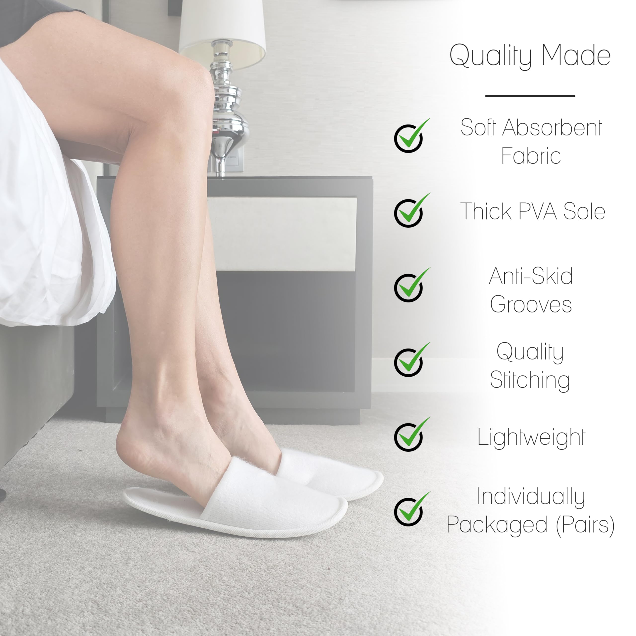 Winterlace Hotel Spa Slippers 48 Pairs Bulk, Disposable, Non-Slip, Unisex (White)