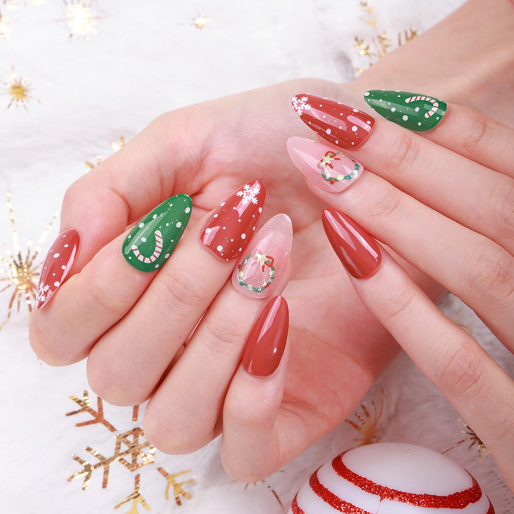 Winthrop 6 Sheets Christmas Nail Wraps — Glitter Grid Nail Art, Self-Adhesive Xmas Decals (+1 Nail File)