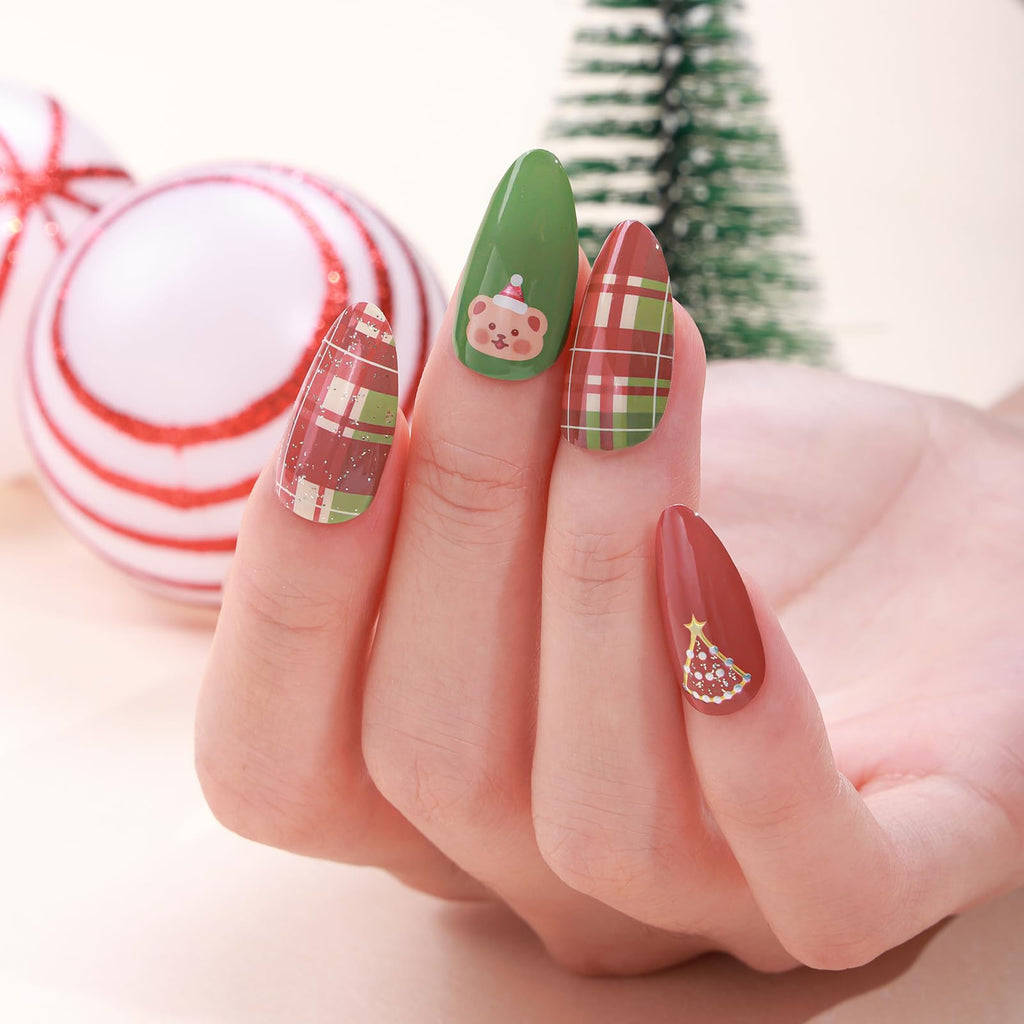 Winthrop 6 Sheets Christmas Nail Wraps — Glitter Grid Nail Art, Self-Adhesive Xmas Decals (+1 Nail File)