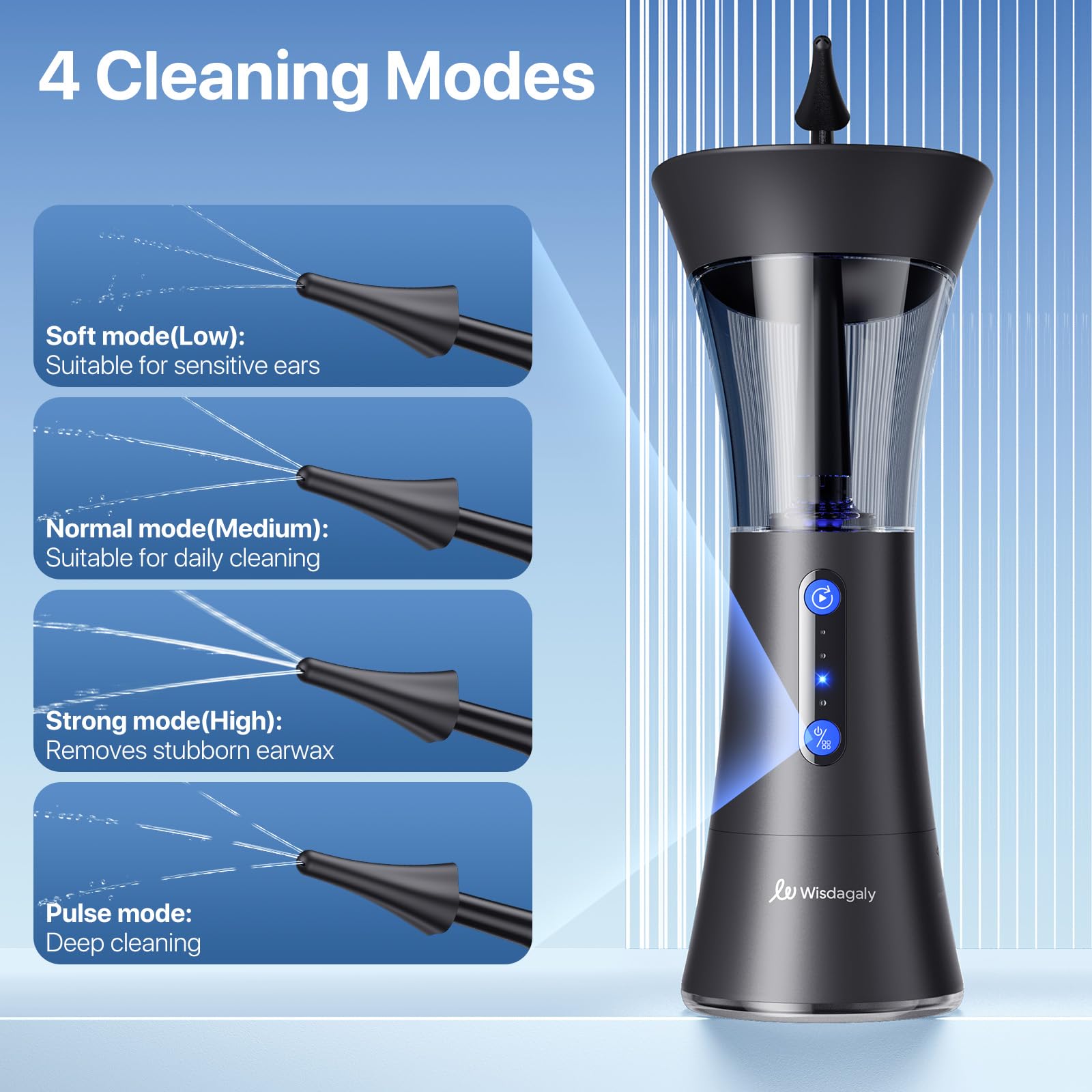 Wisdagaly Ear Cleaner – Upgraded Dual Water Tank, 4 Modes, USB-C