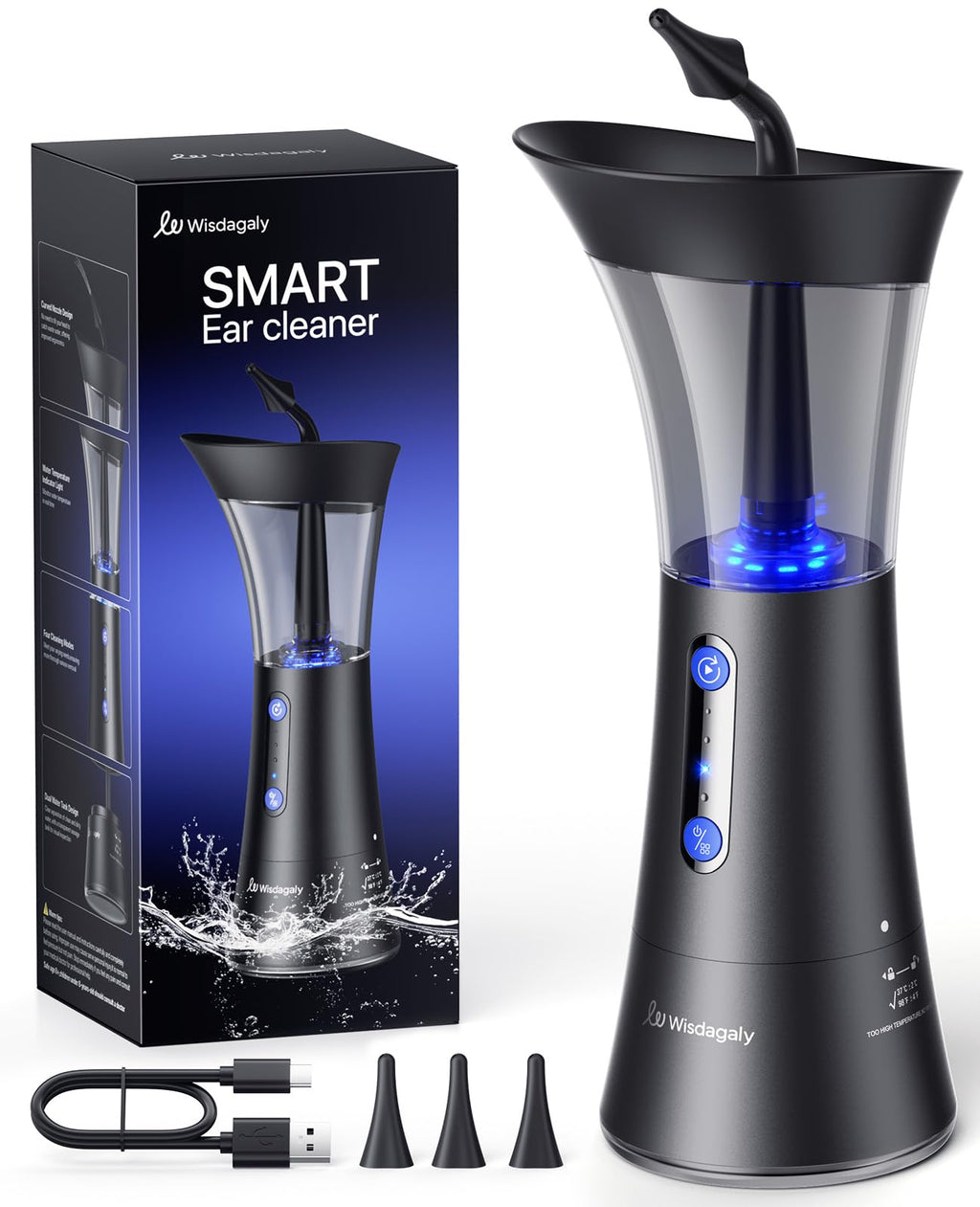 Wisdagaly Ear Cleaner – Upgraded Dual Water Tank, 4 Modes, USB-C
