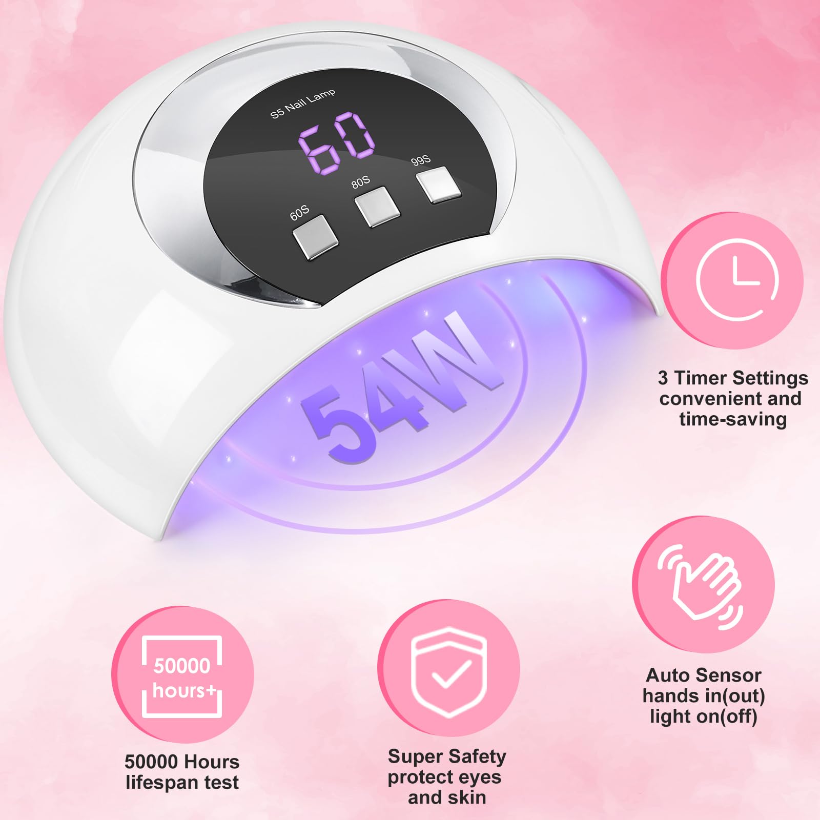 Wisdompark UV LED Nail Lamp 54W – Auto Sensor & 3 Timers