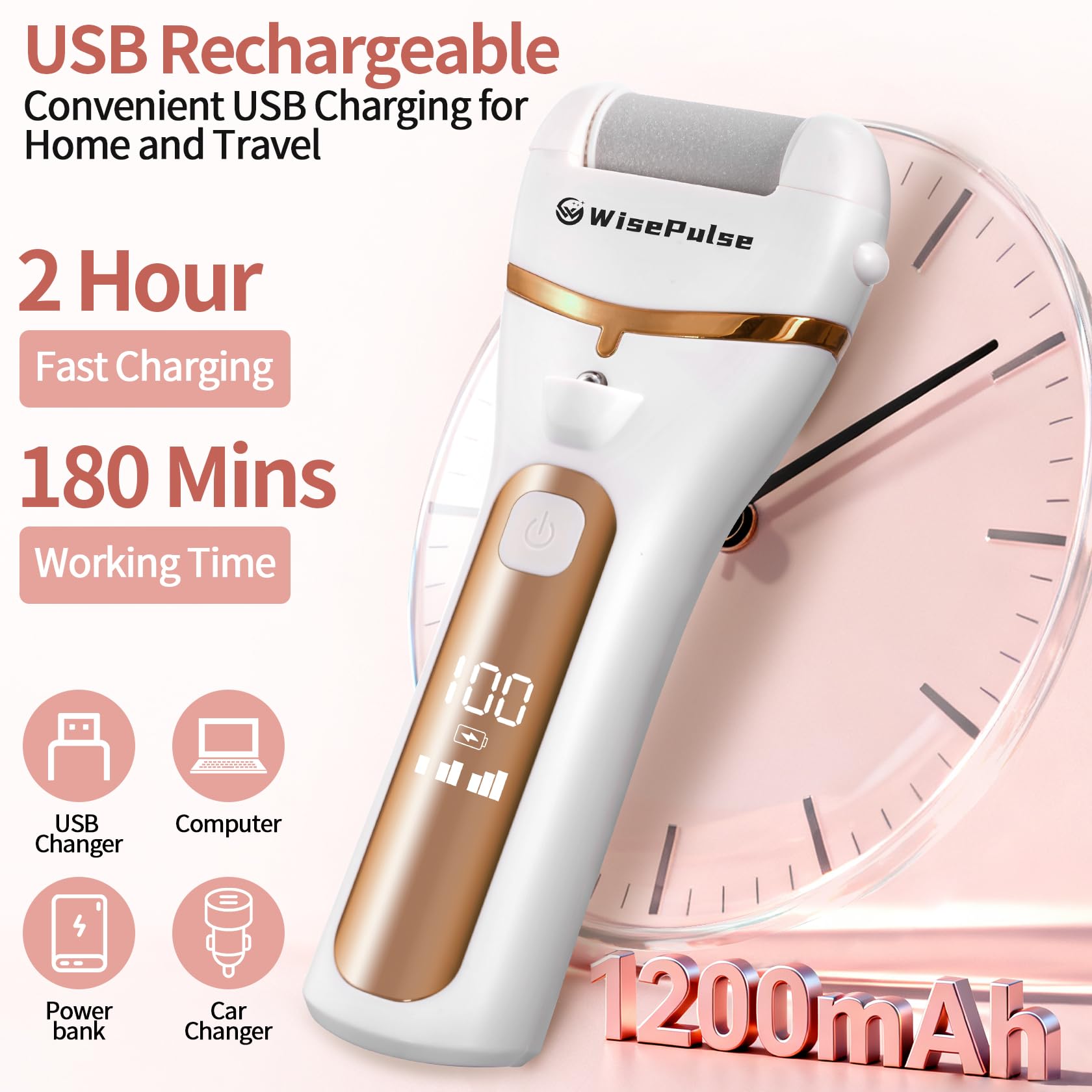 WisePulse Electric Foot Callus Remover – 9 in 1 Pedicure Kit (Yellow)